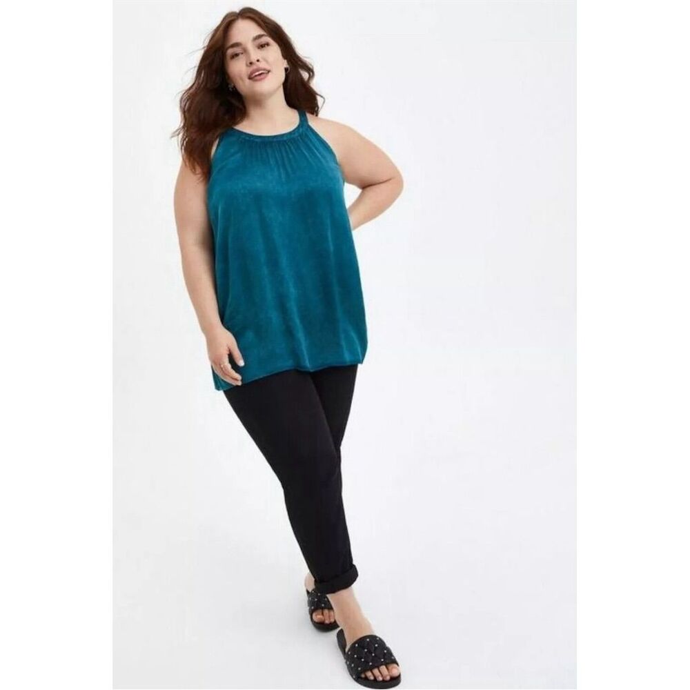 Torrid Women's Plus Teal Halter Pleat Tank Top Sleeveless Casual Blue Size 2X